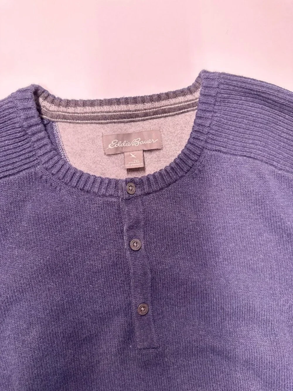 Eddie Bauer Men's Pullover Henly Sweater Dark Navy Blue 2XL